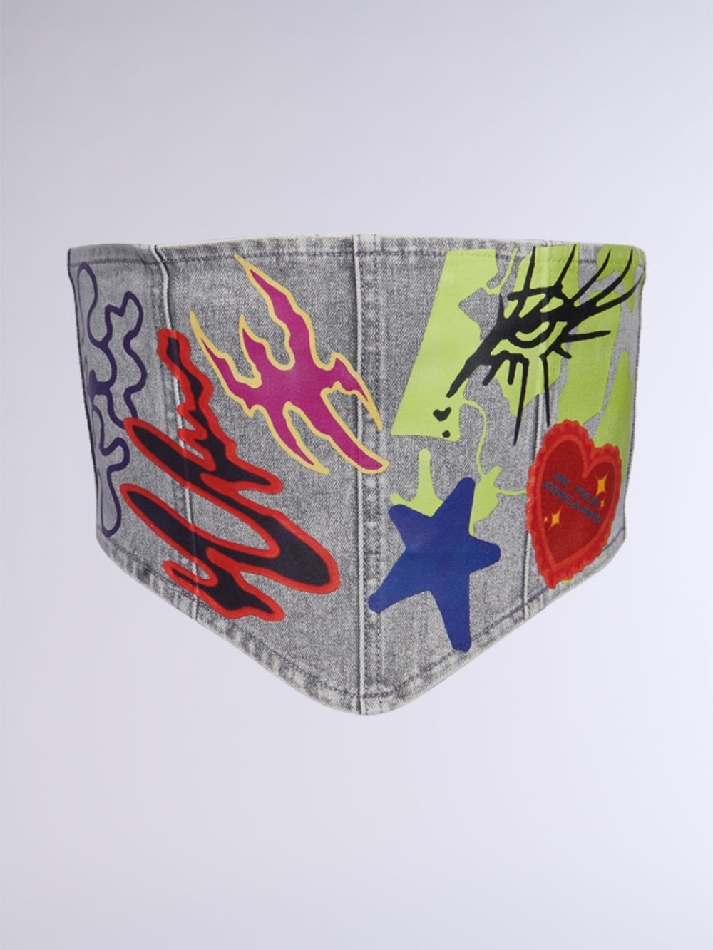 AKIRA Gray Denim Stretch Waist Belt with Neon Graphic Patches